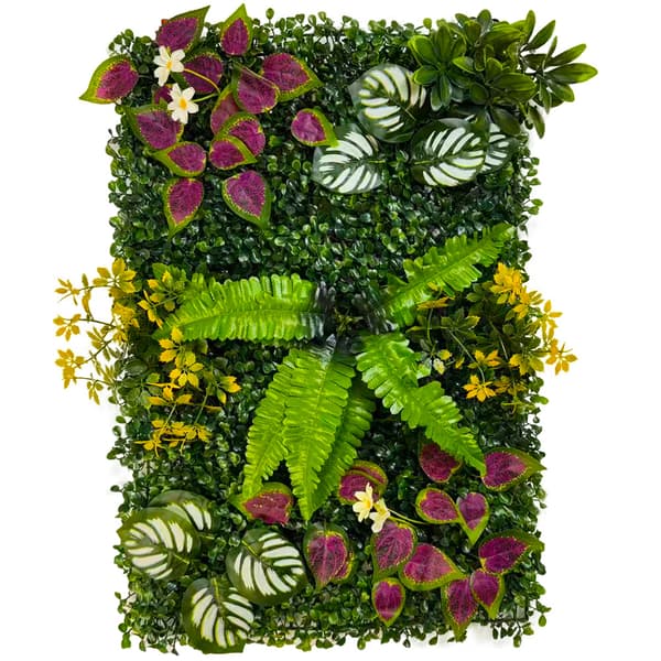 Kunstig Plantevægspanel, Farverig Løvbaggrund med Blomster til Indretning