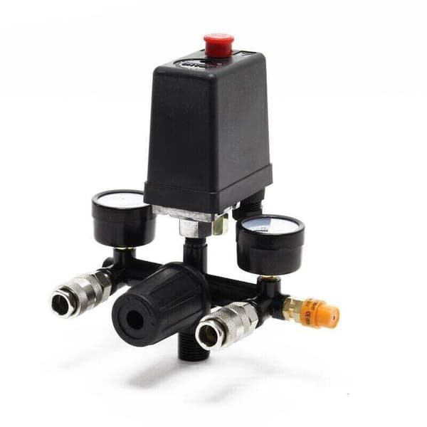 Tryckregulator med tryckvakt för kompressor. Tryckvakt med 2 displayer.