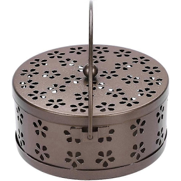 Klassisk Myggespiralholder Røg Røgelseholder Bærbar Censer Metal Tilbageflydende Røgelsebrænder Trækulsovn Med Håndtag Dæk Myggespiralboks Beholder