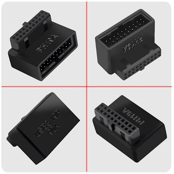 USB 3.0 19/20-polet Han til Hun Forlængeradapter Vinklet 90 Grader Konverter PH19B