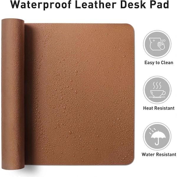 Lærskriveunderlag for skrivebord, Kontormatte, Laptop-skriveunderlag, Vannbestandig skriveunderlag for kontor og hjem (80cm x 40cm, Brun)