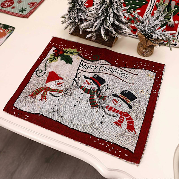 4 stk/sett Julepynt Ornamenter Snømann Elg Jacquard Broderi Plassmatter Familie Spisestue Borddekor Bordmatte