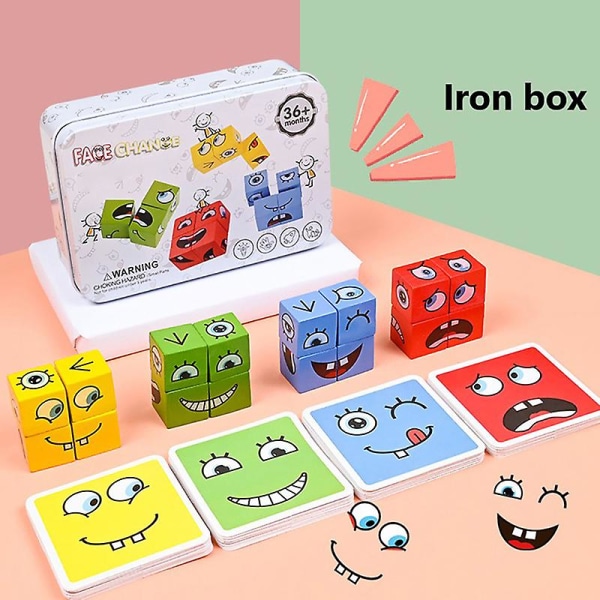 Pedagogiska leksaker för barn Känslor Ändra uttryck Pussel Kubbordsspel