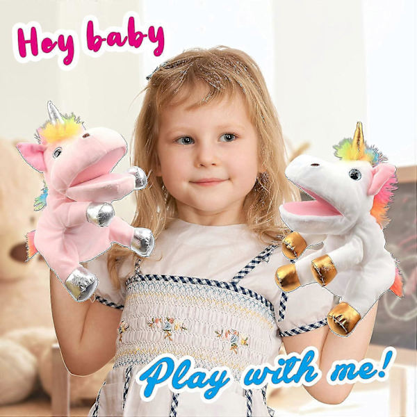 Plush Unicorn Hånddukke med Åben Bevægelig Mund til Fantasifuld Leg, Rollespil, Interaktivt Legetøj til Fortælling, Dukketeater, Fødselsdag