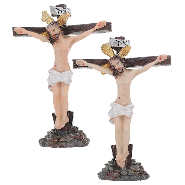 2 st Jesus Kristus Kors Staty Jesus Bärande Kors Harts Figurin Jesus Dekor för Sovrum