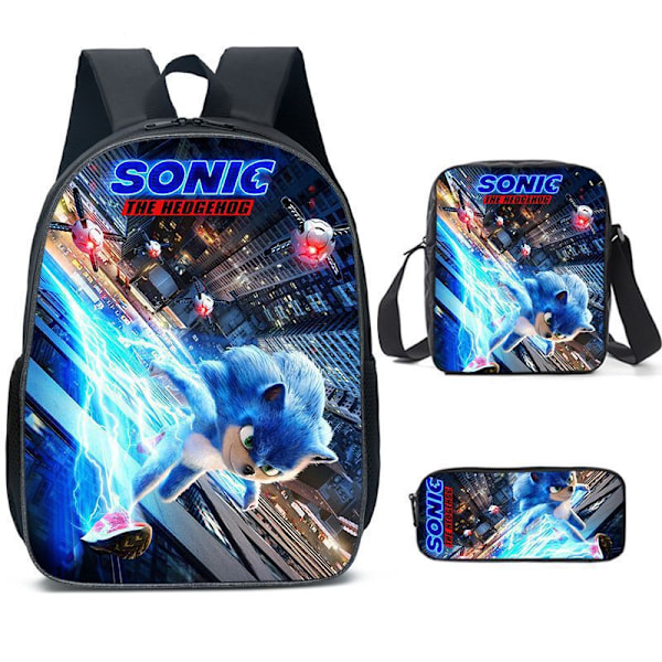 New cartoon Sonic school bag three-piece set for primary and secondary school students