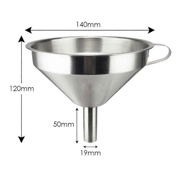 Ruostumattomasta teräksestä valmistetut keittiösuppilot nesteiden, nesteiden, ruokaöljyjen ja hillojen siirtämiseen (14 cm)