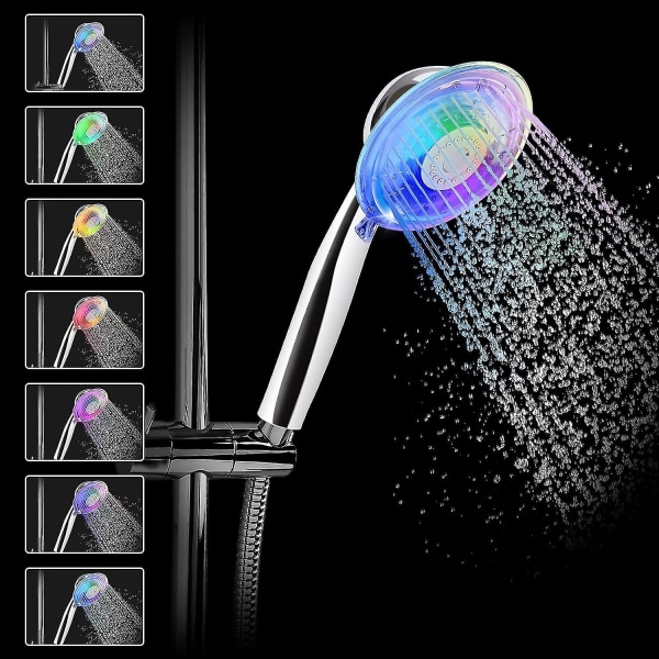 LED Dusjhode Hånddusj med 7 skiftende farger Dusjhode - Justerbar vannstrøm
