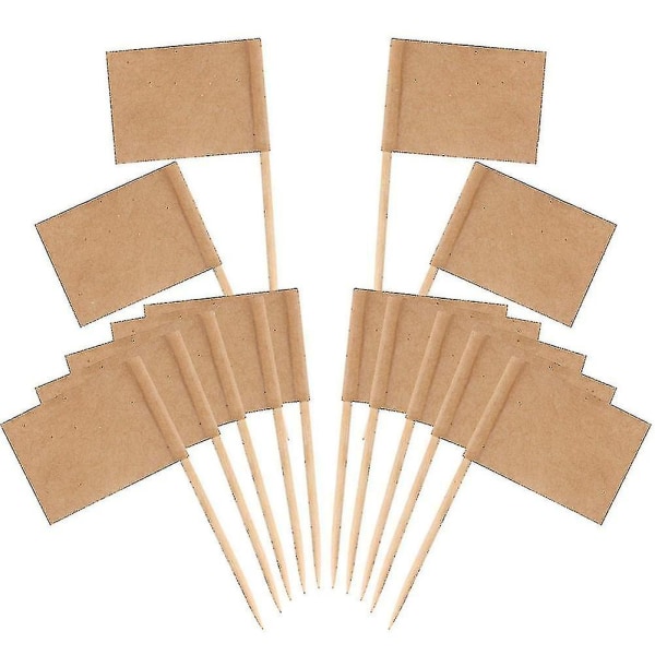 200 Pack Blank Toothpick Flags Kraft Paper Flag Picks Cheese Markers For Cupcake, Food, Fruit, Part Hy