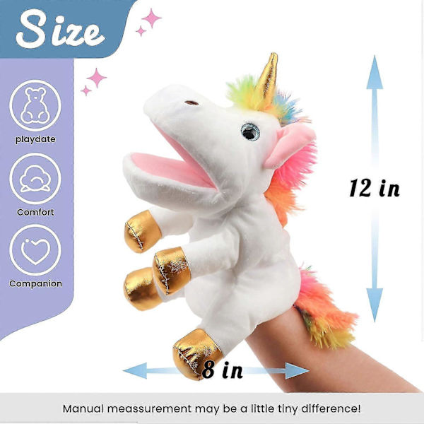 Plush Unicorn Hånddukke med Åben Bevægelig Mund til Fantasifuld Leg, Rollespil, Interaktivt Legetøj til Fortælling, Dukketeater, Fødselsdag