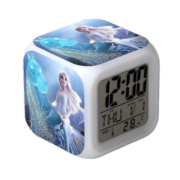 Shxx Frozen Färgglada Lysande LED-Väckarklocka Anime Cartoon Barn Kvadratisk Klocka Digital Väckarklocka Med Tid, Temperatur, Alarm, Datum Xqsz23