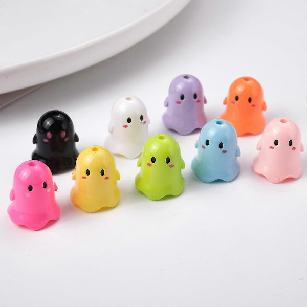 30 stk Akryl Spøgelsesformede Perler, Søde Halloween Tegneserieperler, Løse Spøgelsesafstandsstykker, til Smykkefremstilling DIY Armbånd Halskæder Håndværk