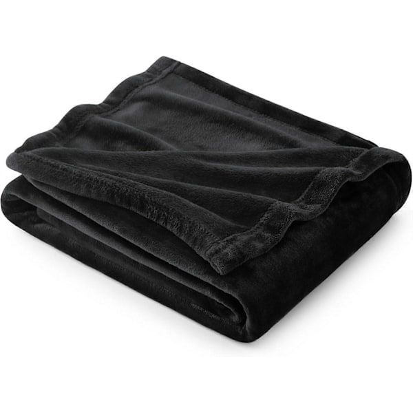 Fleece Tæppe Sofa Kast - Alsidigt Tæppe Fluffy Blødt Kast til Seng og Sofa Kast/Enkelt, Sort, 130x150cm