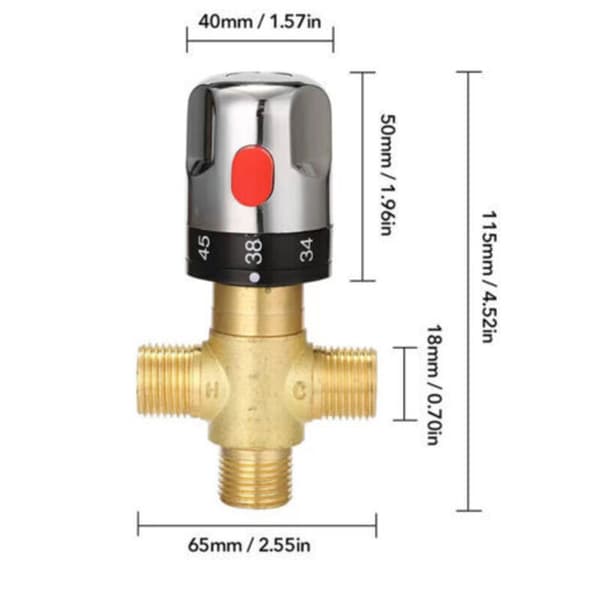Termostatisk blandebatteri, solid messing 3-veis termostatisk blandebatteri, temperaturreguleringsventil for dusjsystem