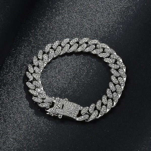 Guldhalsband Klocka Och Armbandskedja Miami Curb Imitation Diamond Embedded Smycken Cz For Men
