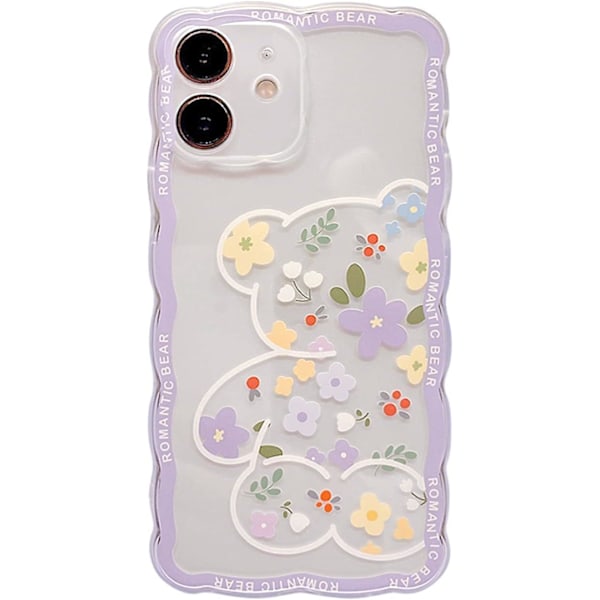 Kompatibel med iPhone 12mini Skal Transparent Söt Blommig Björnmönster Spets Lins Skydd Design för Kvinnor Flickor Mode Slank Mjuk Flexibel TPU Gnid