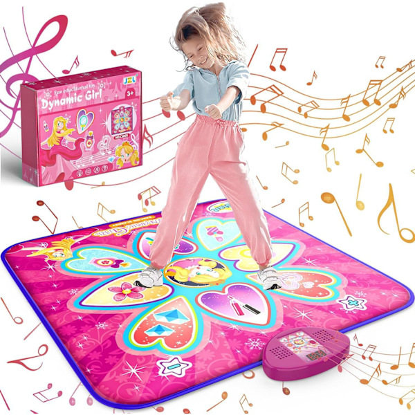 Bästsäljande dansmatta för barn - 7 spellägen, 10 utmaningsnivåer, 10 inbyggda låtar och rosa LED-lampor