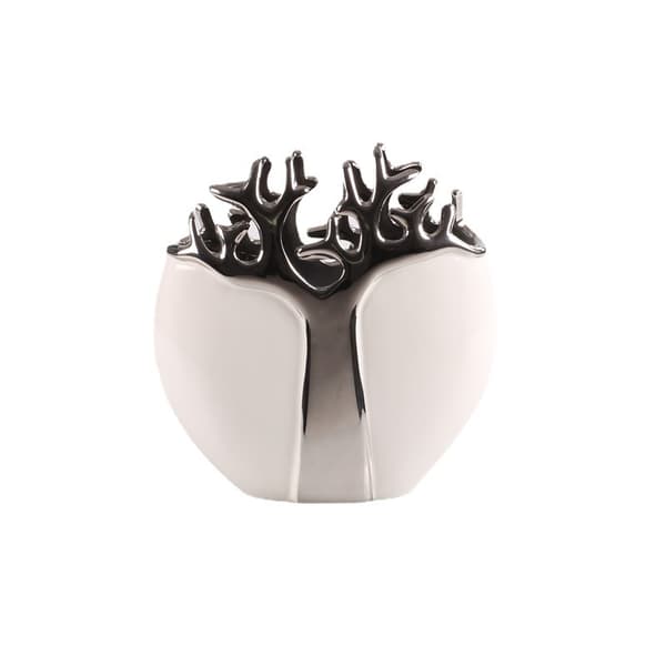 Keramisk Vas med Metallträd Design Oval Öppning Vit/Silver Höjd 21 Cm Bredd 9 Cm