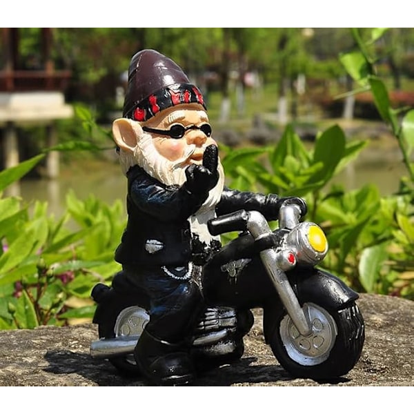 Humoristisk Present Trädgård Utomhus Rolig Motorcykel Hartsstaty Tecknad Dvärg med Motorcykel Trädgård Terrass Miniatyr Landskapsdekoration Present