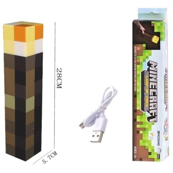 Minecraft Brun Sten Fakkel - 28cm LED Natlampe - USB-C