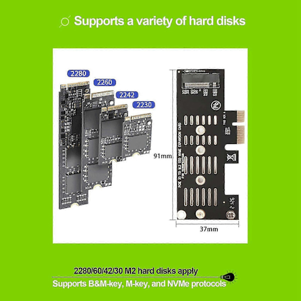 M2 SSD NVMe till PCIe X1 Adapterkort PCIe X1 till M2 Utbyggnadskort Hårddiskadapter M-nyckelgränssnitt