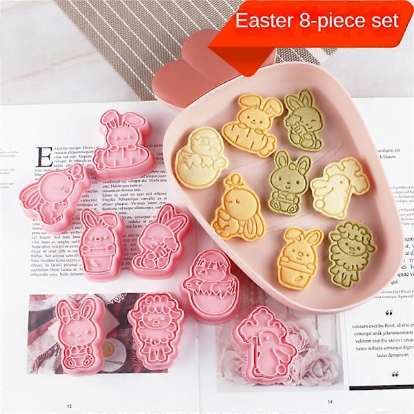 8 stk. Påskeegg Kanin Stempel Cookie Cutter Fondant Former Kake Dekorasjonsverktøy
