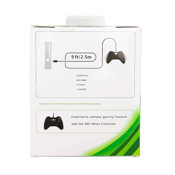 USB-spilcontroller til Xbox 360 med ergonomiske knapper, sort