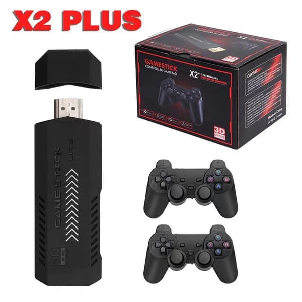 X2 Plus Game Stick Retro Konsol Dubbla Trådlösa Kontroller 128GB 40000+ Spel