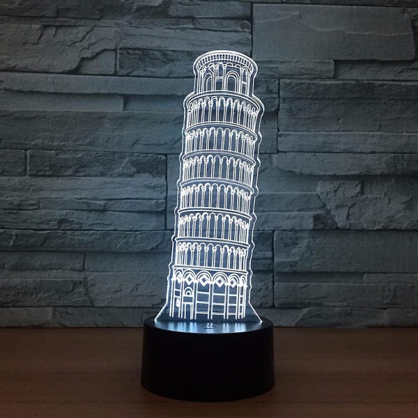 Shen Tower Of Pisa 3d Nattljus Hologram Led Ljus USB Dekorativ Torre Pendente Di Pisa Bordslampa Hem Deco Present Till Vänner Barn