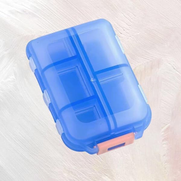 Medicinkasse Etui Plast Vandtæt 10 Rum Spænde (Blå)