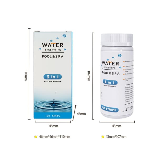 3-i-1 Poolvattenteststickor, Multi-Index Klorrestteststickor 100 stickor per burk 3pcs
