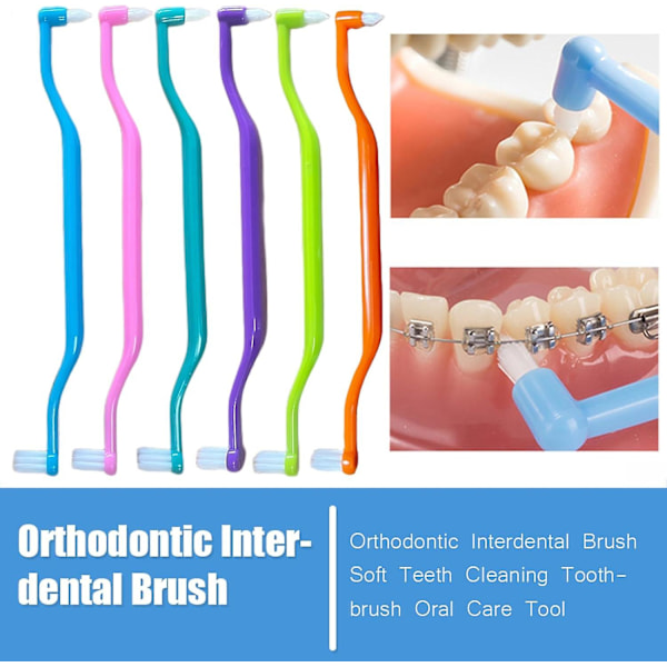 6-pack Interdentalborstar, 2-i-1 Mjuk Tandborste med Interdental- och Visdomstandborsthuvuden för Komplett Munvård och Tandställning