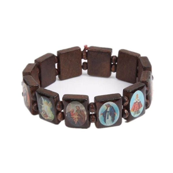 Katolsk Jesus armbånd Mary Angel Bangle Wood Stretch Faith Religiøse ikon smykker