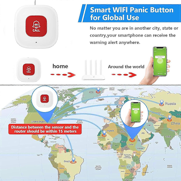 Hjemme Senior WiFi Opkaldsknappen med App-notifikation, Ældreovervågning, Sygeplejehjælp Pager, Senior Bolig Alarmsystem, Ingen Månedlige Gebyrer