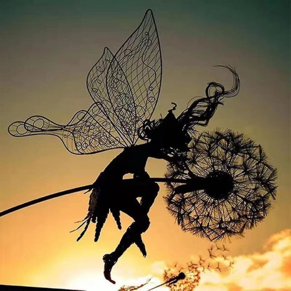 Flower Fairy Alf danser med løvetann Robin Whites Skulptur Hage Metal Craft 645666581090