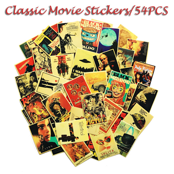 54 stykker klassiske filmplakat-klistermærker, bagageklistermærker, bilkarrosseriklistermærker