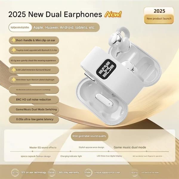 2025 Nye Trådløse Clip-On Ørepropper, Bluetooth 5.4 med ENC Støyreduksjon