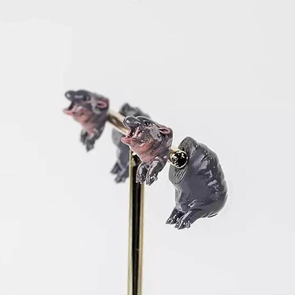 Pygméflodhästörhängen, Handgjorda Moo Deng Flodhästörhängen 3D Flodhäststatyörhängen
