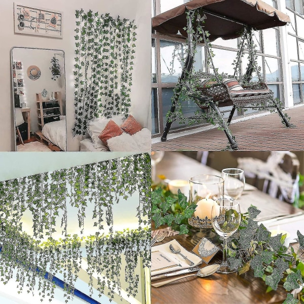 12 stykker falsk eføy falsk rotting, silke eføy krans grønn plante kunstig grønn hengende plantevine, egnet for bryllupsvegg, festlokale, hjemmekjøkken