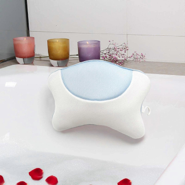 Spa Badekar Pute Anti-Skli Sugekopp Badekar Hodepute Myk Vanntett Bade Pute 3D Mesh Bade Pute Husholdningsartikler Blå