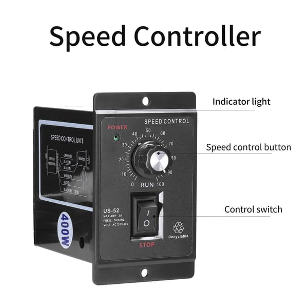 400W Motorhastighetskontroller US52 Mikro AC Motorhastighetsregulator UX52 Digital Hastighetsvisning