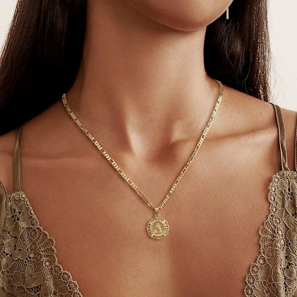 Halsband med initialer för kvinnor, guldpläterat runt brevhänge, halsband med stor bokstav, kedjehalsband