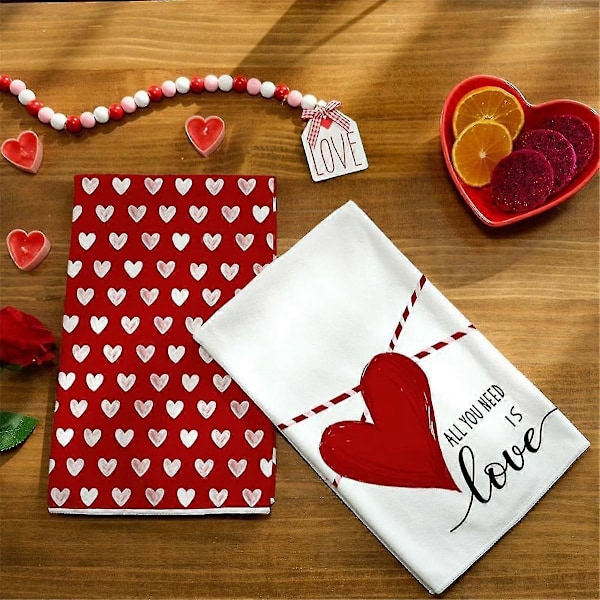 Valentinsdag Kökshanddukar Set om 2, Kärlek Valentinsdag Diskhanddukar 3D-tryckta Handdukar(A)