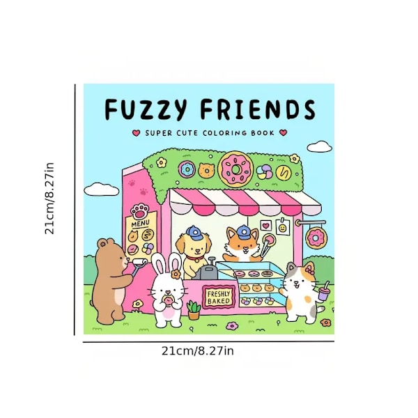 1 stk. Fuzzy Friends Super Sød Farvelægningsbog til Voksne og Teenagere - Bedårende Dyrefigurer, Papirmateriale, Daglige Kontorartikler