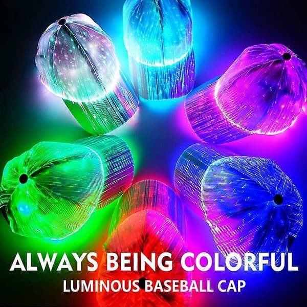 Fiberoptisk Hat LED Hat med 7 Farver Lysende Baseball Kasketter Gave black