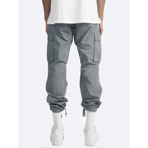 Män Bekväma Arbetskläder Bomullslinne Multi-ficka Casual Lös Baggy Långa Cargo Byxor