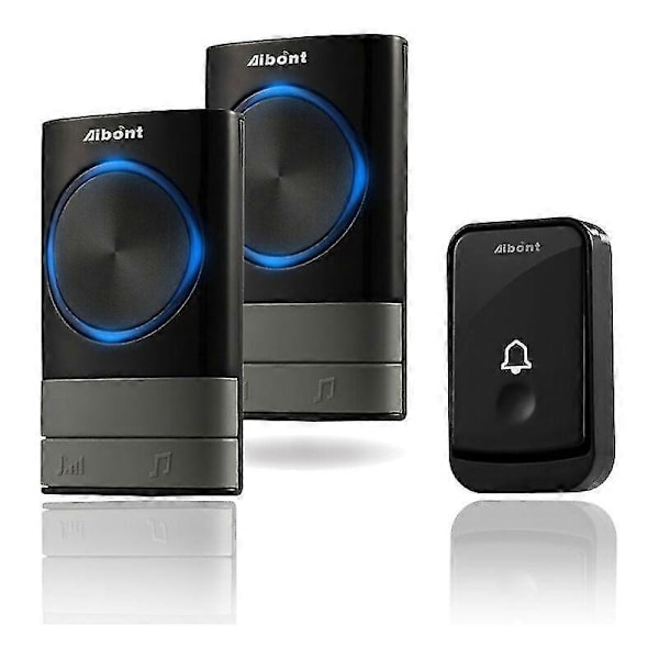 Trådløse dørklokker, 45 melodier 5-niveau lydstyrke og, IP55 vandtæt trådløs chime, chime kit med 300 meter, LED-blitz, 2 stik-modtagere