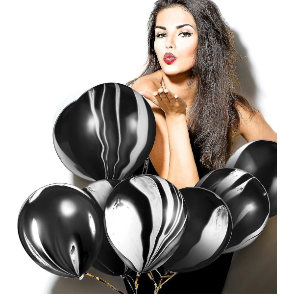 50 stykker sort agat marmor hvirvelballoner 12 tommer sorte dekorative balloner Z