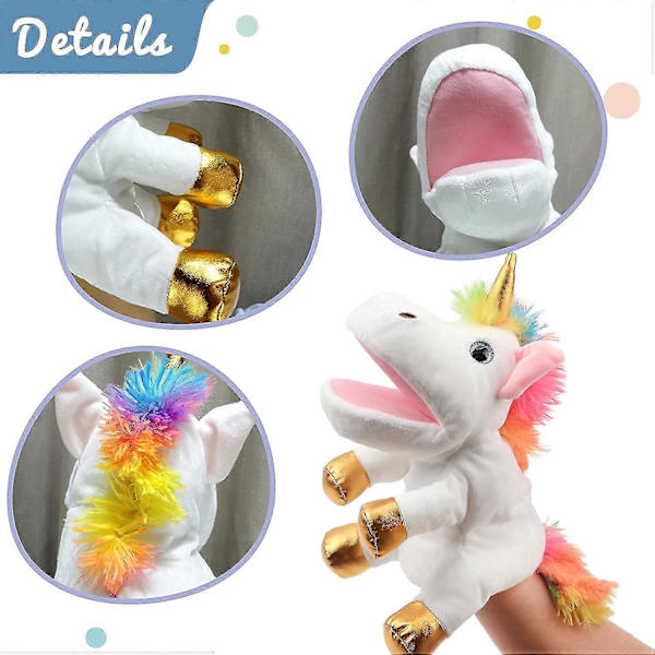 Plush Unicorn Hånddukke med Åben Bevægelig Mund til Fantasifuld Leg, Rollespil, Interaktivt Legetøj til Fortælling, Dukketeater, Fødselsdag
