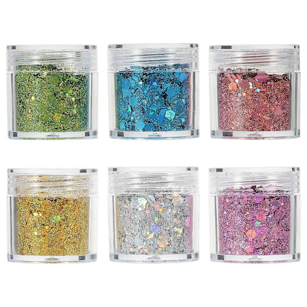 6 st Glitter Paljetter Nagelglitter Chunky Paljetter Flakes Ultratunna Tips Färgglada Blandade Pailletter För Ansikte Kropp Hår Nagelkonst